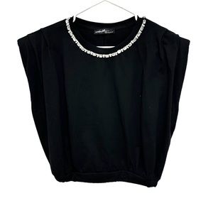 36. Rhinestone Collar Shoulder Pad Black Top